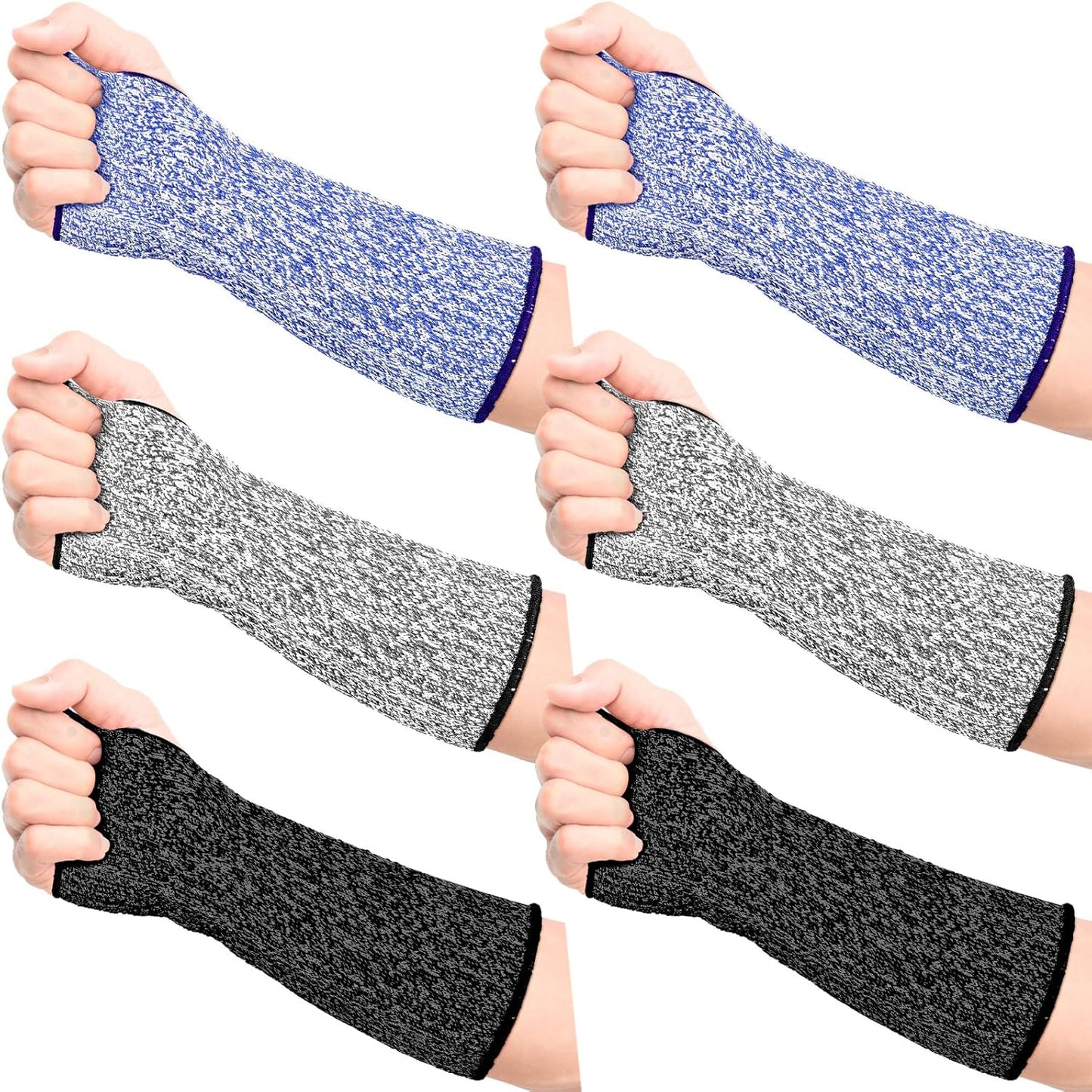 3 Pairs Cut Resistant Arm Sleeves Thin Arm Protectors Guard with Thumb Hole Gloves for Women Men Garden Kitchen(Black Blue Grey)
