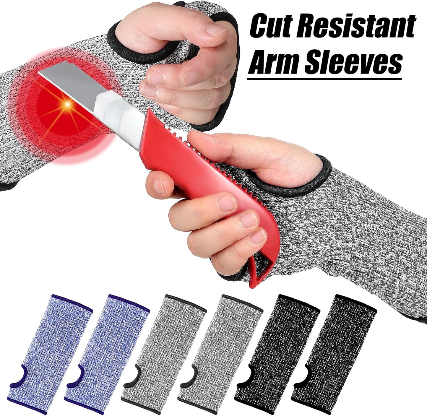 3 Pairs Cut Resistant Arm Sleeves Thin Arm Protectors Guard with Thumb Hole Gloves for Women Men Garden Kitchen(Black Blue Grey)