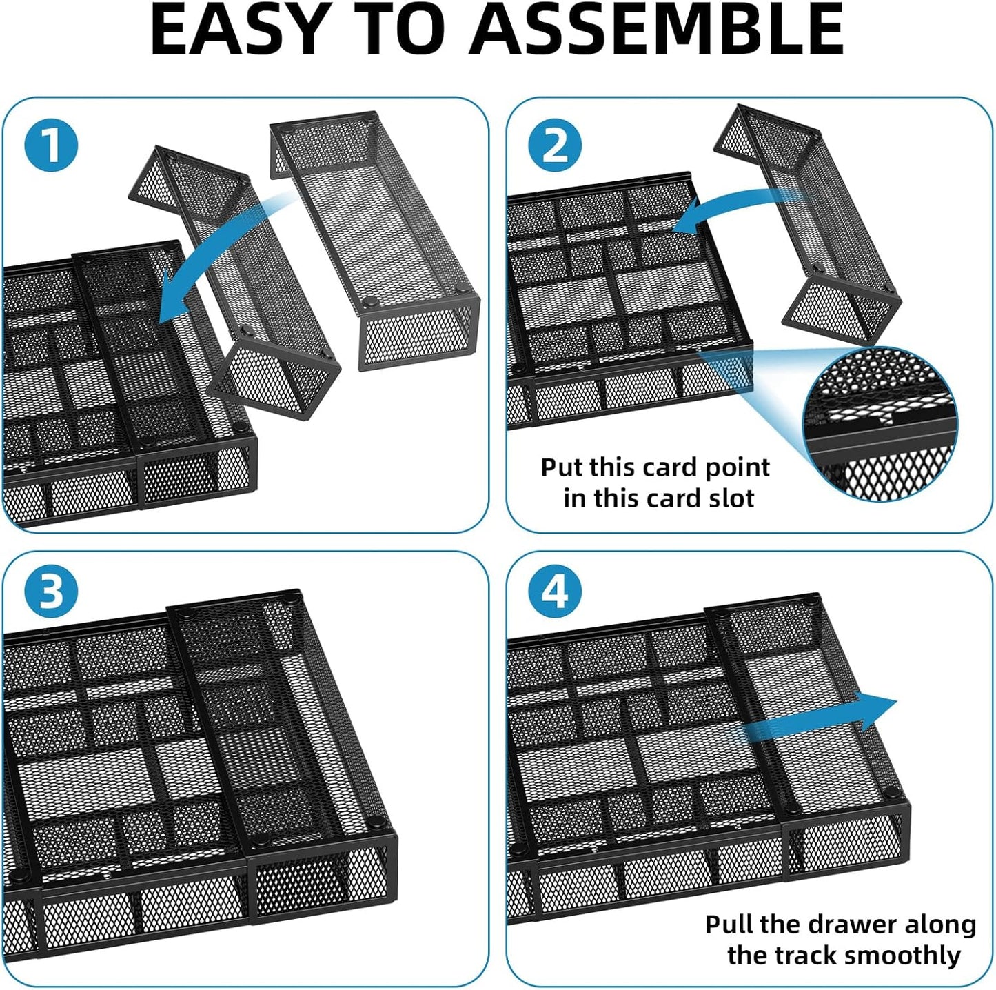 Expandable Desk Drawer Organizer, Mesh Drawer Organizer Tray with 10 Adjustable Compartments, Desk Organizers and Accessories, 5 Dividers Drawer for Office Supplies, Makeup & Vanity (Black)