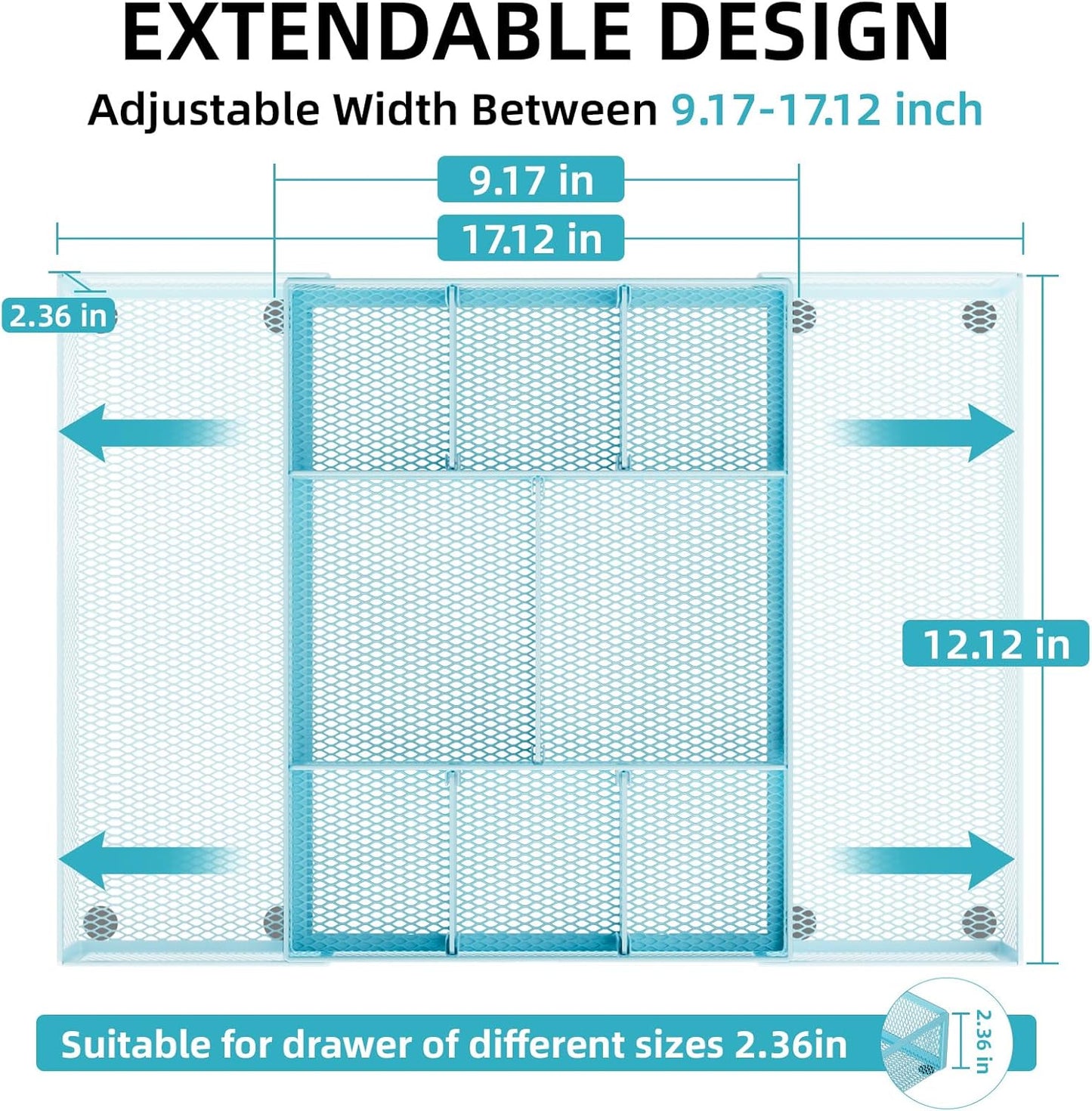 Expandable Desk Drawer Organizer, Mesh Drawer Organizer Tray with 10 Adjustable Compartments, Desk Organizers and Accessories, 5 Dividers Drawer for Office Supplies, Makeup & Vanity (Black)