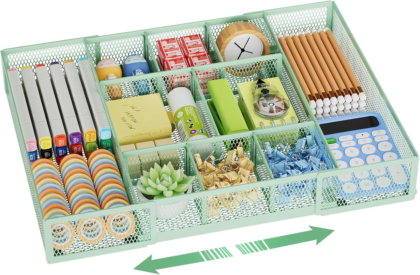 Expandable Desk Drawer Organizer, Mesh Drawer Organizer Tray with 10 Adjustable Compartments, Desk Organizers and Accessories, 5 Dividers Drawer for Office Supplies, Makeup & Vanity (Black)