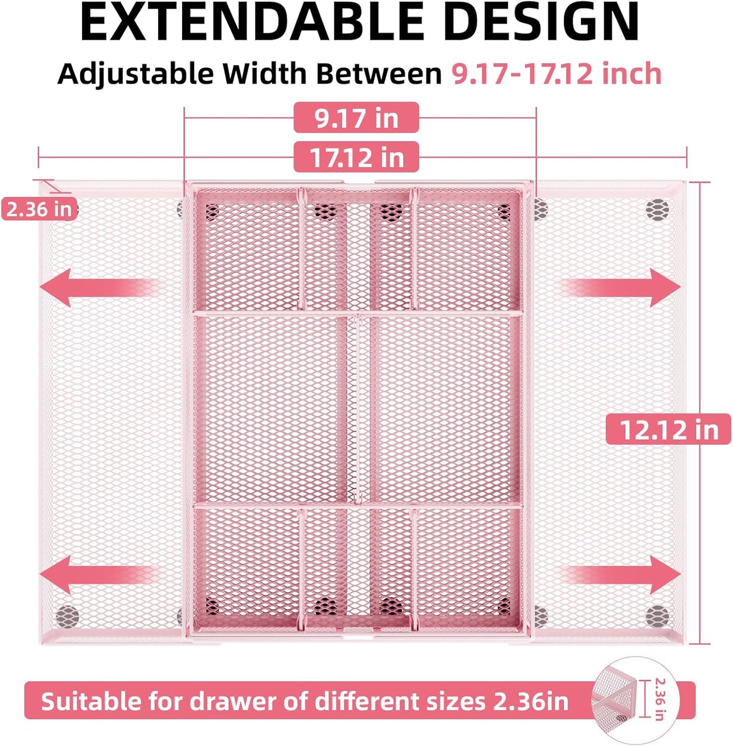 Expandable Desk Drawer Organizer, Mesh Drawer Organizer Tray with 10 Adjustable Compartments, Desk Organizers and Accessories, 5 Dividers Drawer for Office Supplies, Makeup & Vanity (Black)