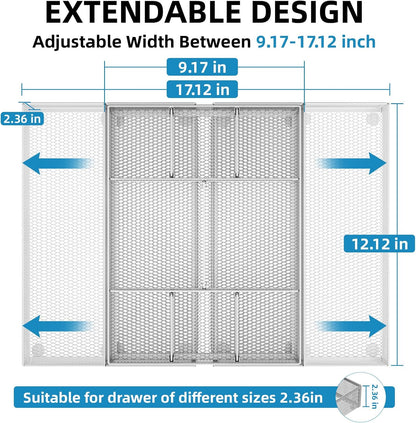Expandable Desk Drawer Organizer, Mesh Drawer Organizer Tray with 10 Adjustable Compartments, Desk Organizers and Accessories, 5 Dividers Drawer for Office Supplies, Makeup & Vanity (Black)