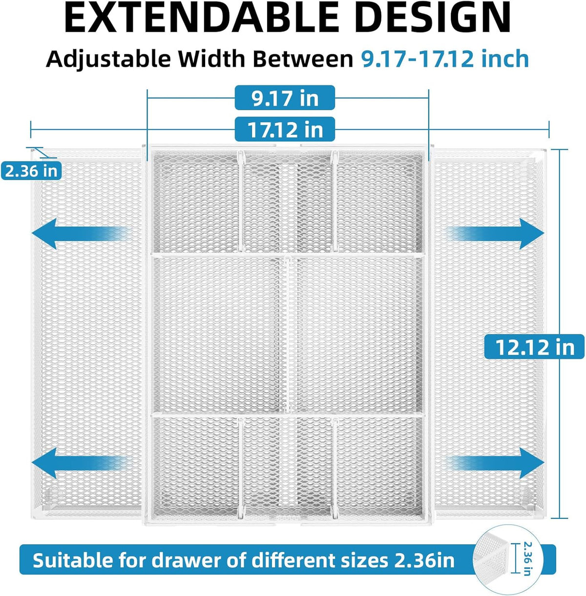 Expandable Desk Drawer Organizer, Mesh Drawer Organizer Tray with 10 Adjustable Compartments, Desk Organizers and Accessories, 5 Dividers Drawer for Office Supplies, Makeup & Vanity (Black)