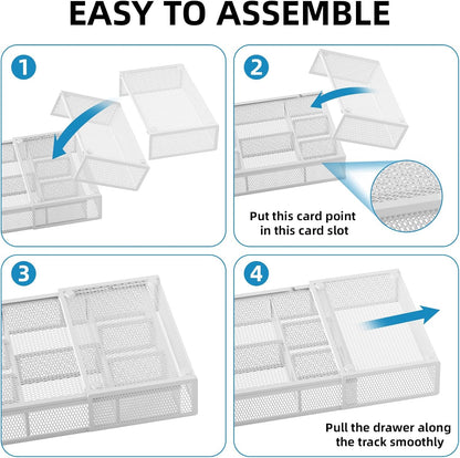 Expandable Desk Drawer Organizer, Mesh Drawer Organizer Tray with 10 Adjustable Compartments, Desk Organizers and Accessories, 5 Dividers Drawer for Office Supplies, Makeup & Vanity (Black)