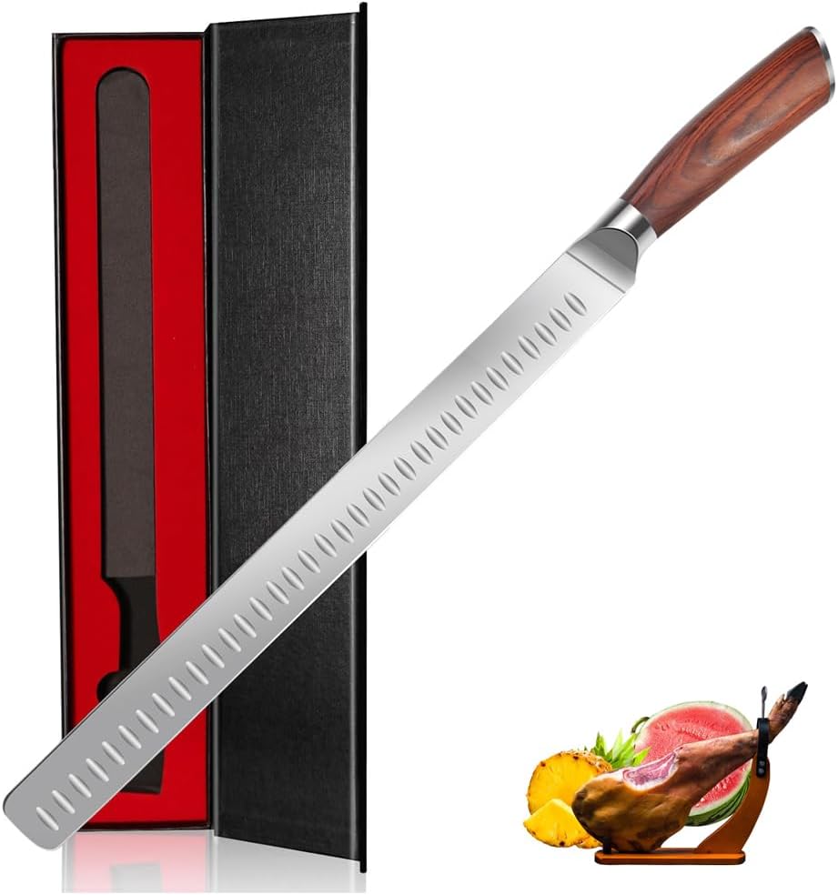 Slicing Carving Knife 12 inch Brisket Knife Outdoor Meat Cleaver Kitchen Knife Chef Knives Multipurpose Grilling Camping Cooking Knife BBQ Tool