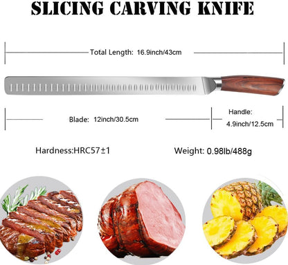 Slicing Carving Knife 12 inch Brisket Knife Outdoor Meat Cleaver Kitchen Knife Chef Knives Multipurpose Grilling Camping Cooking Knife BBQ Tool