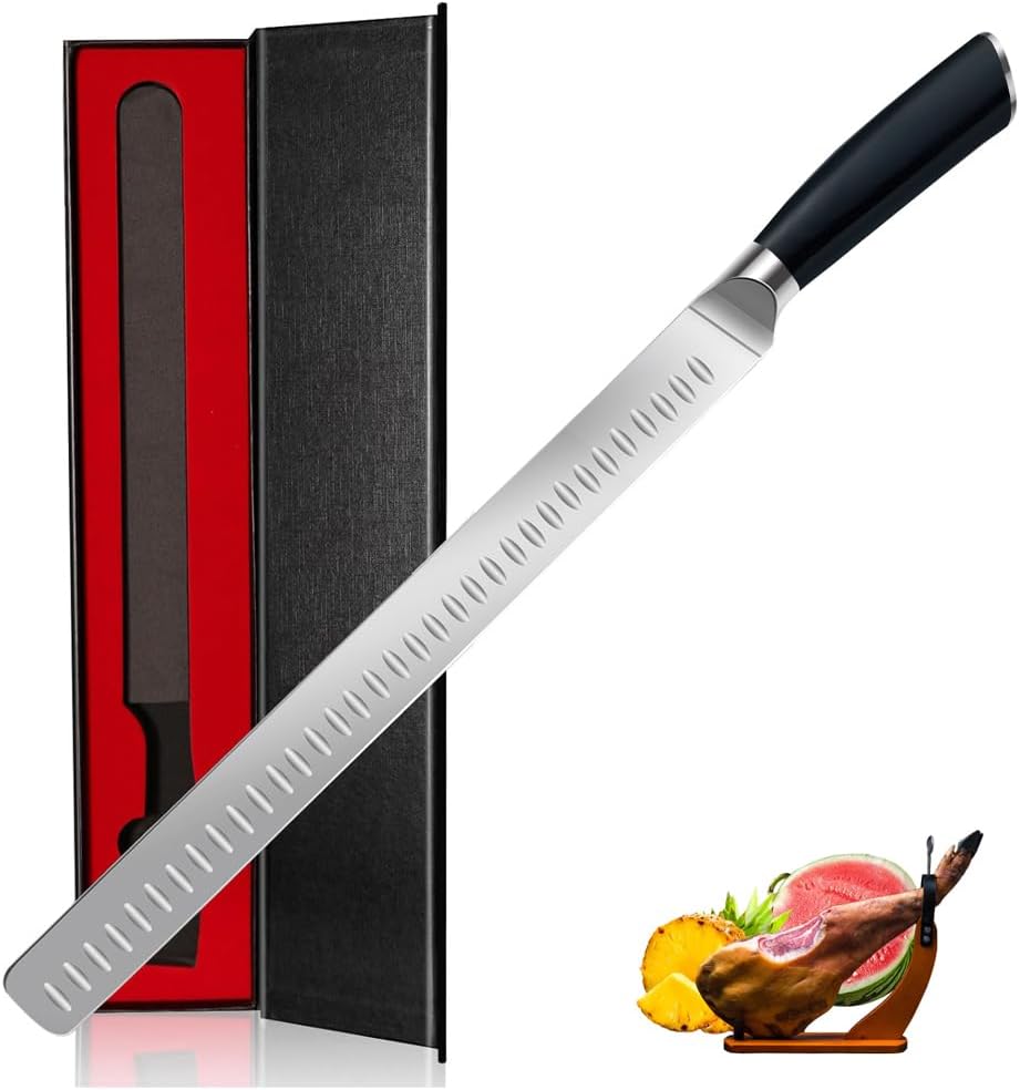 Slicing Carving Knife 12 inch Brisket Knife Outdoor Meat Cleaver Kitchen Knife Chef Knives Multipurpose Grilling Camping Cooking Knife BBQ Tool
