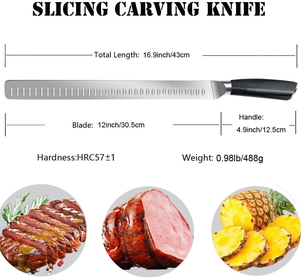 Slicing Carving Knife 12 inch Brisket Knife Outdoor Meat Cleaver Kitchen Knife Chef Knives Multipurpose Grilling Camping Cooking Knife BBQ Tool