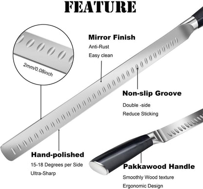 Slicing Carving Knife 12 inch Brisket Knife Outdoor Meat Cleaver Kitchen Knife Chef Knives Multipurpose Grilling Camping Cooking Knife BBQ Tool