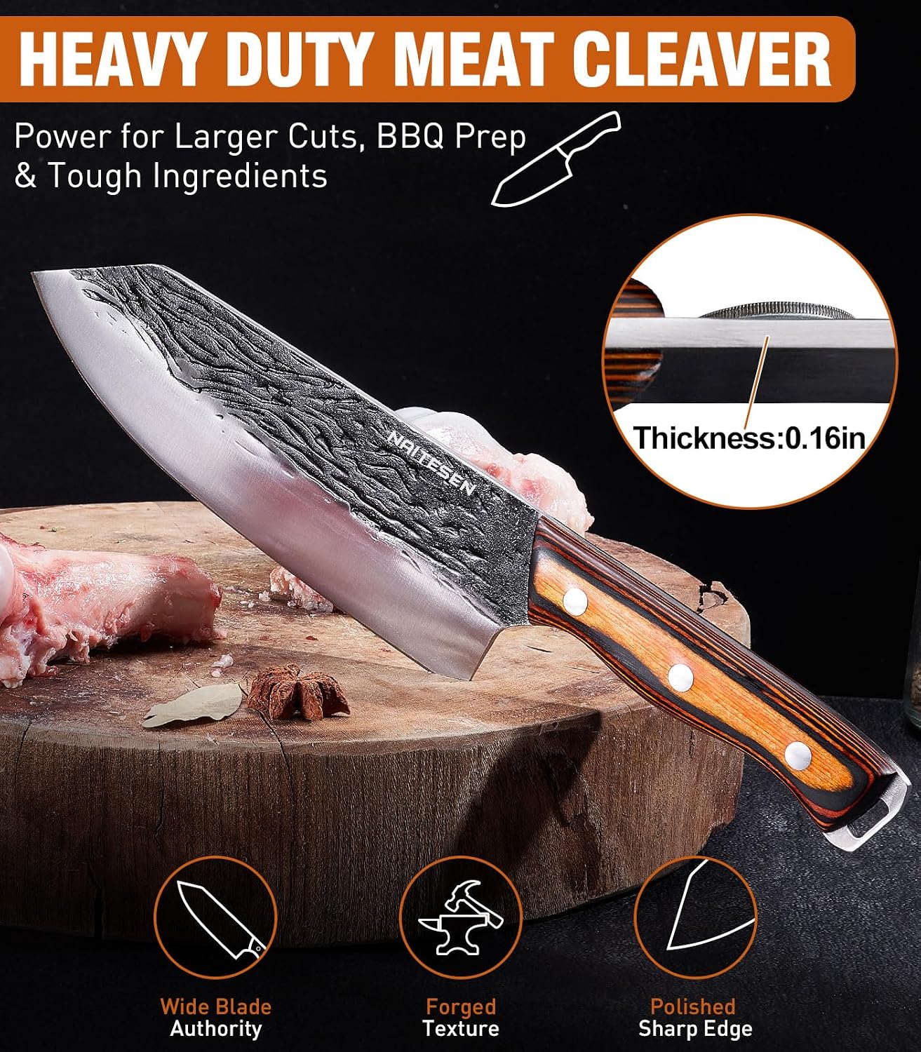 4PCS Hand Forged Butcher Knife and Kitchen Knife 2 in 1 Set | Heavy Duty Meat Cleaver Serbian Chef Knife Breaking Knife Boning Knife for Meat Cutting BBQ Gifts for Men Women