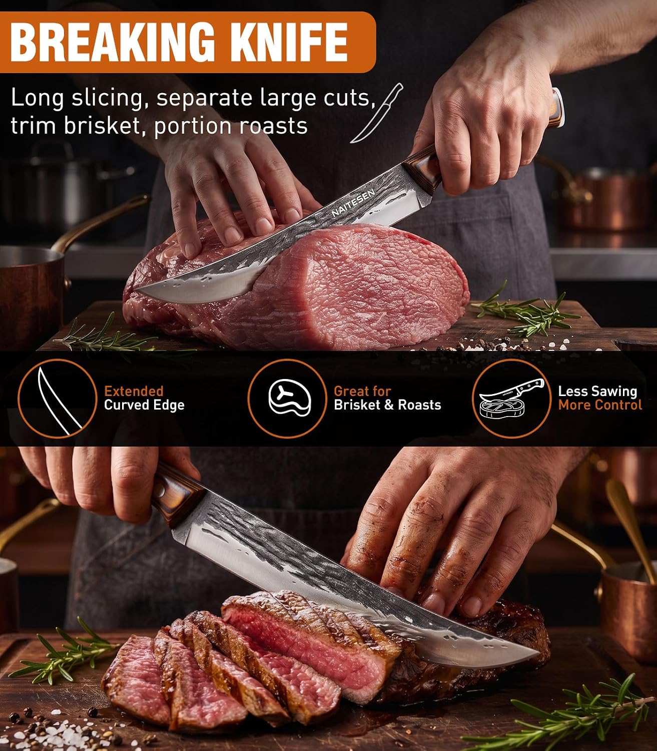 4PCS Hand Forged Butcher Knife and Kitchen Knife 2 in 1 Set | Heavy Duty Meat Cleaver Serbian Chef Knife Breaking Knife Boning Knife for Meat Cutting BBQ Gifts for Men Women