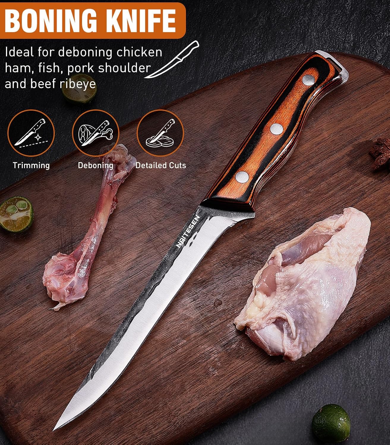 4PCS Hand Forged Butcher Knife and Kitchen Knife 2 in 1 Set | Heavy Duty Meat Cleaver Serbian Chef Knife Breaking Knife Boning Knife for Meat Cutting BBQ Gifts for Men Women