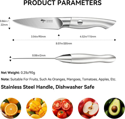 Paring Knife 3.5 inch Ultra Sharp German Stainless Steel | Paring Fruit Knives with Ergonomic Handle Design, Unique Small Kitchen Knife As Gift for Chef's Men/Women