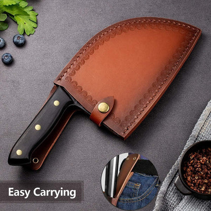 Serbian Chef Knife with Leather Sheath, Full Tang Butcher Knives