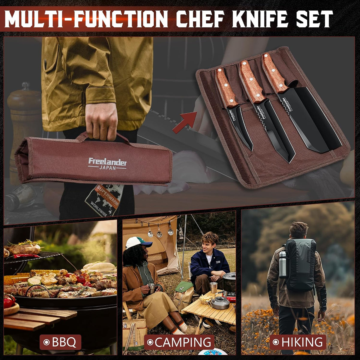 Serbian Chef Knife with Leather Sheath, Full Tang Butcher Knives