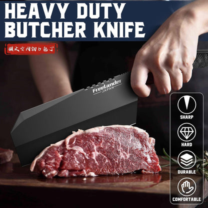 Serbian Chef Knife with Leather Sheath, Full Tang Butcher Knives