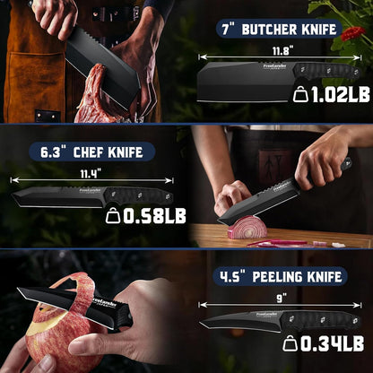 Serbian Chef Knife with Leather Sheath, Full Tang Butcher Knives