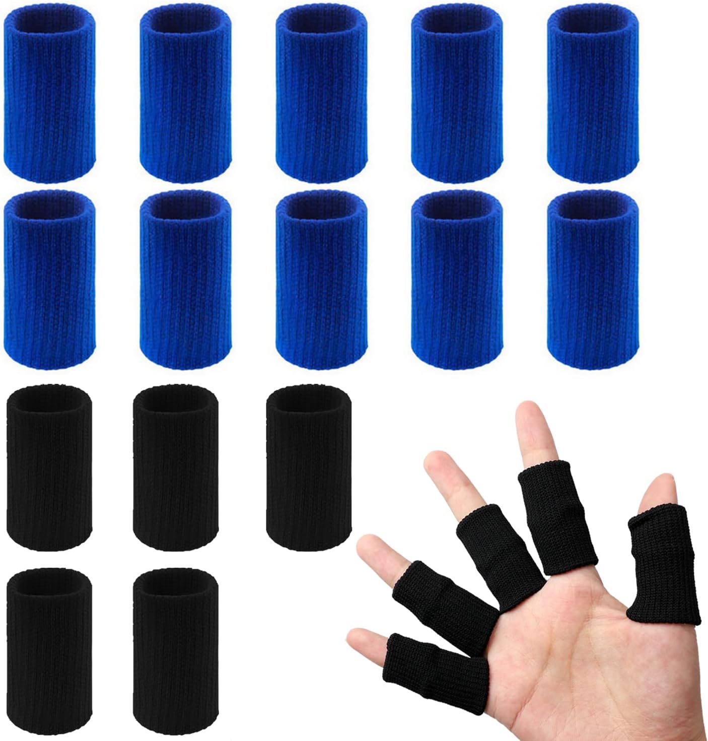 20 Pcs Finger Sleeves Protectors, Elastic Sport Finger Sleeves, Blue/Black | Breathable Nylon-Spandex Blend, Soft Stretch Fit, Helps Reduce Finger Discomfort, For Sports And Daily Wear
