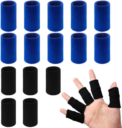 20 Pcs Finger Sleeves Protectors, Elastic Sport Finger Sleeves, Blue/Black | Breathable Nylon-Spandex Blend, Soft Stretch Fit, Helps Reduce Finger Discomfort, For Sports And Daily Wear