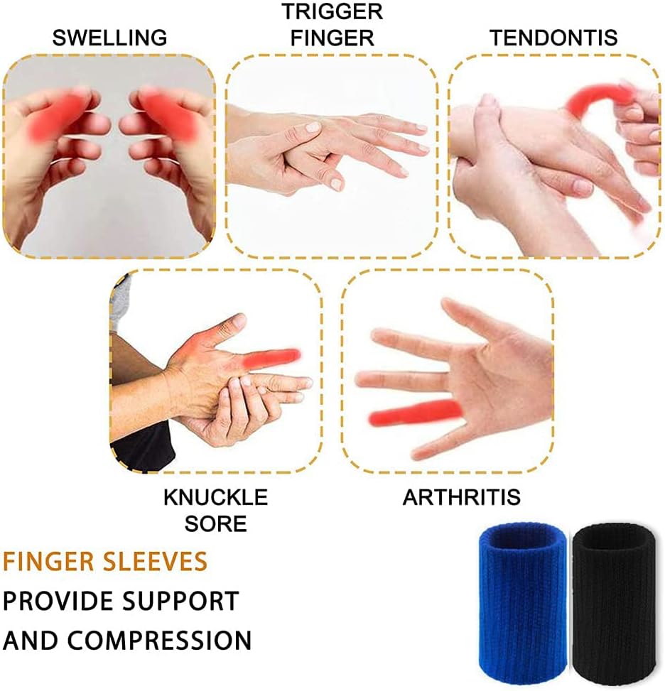 20 Pcs Finger Sleeves Protectors, Elastic Sport Finger Sleeves, Blue/Black | Breathable Nylon-Spandex Blend, Soft Stretch Fit, Helps Reduce Finger Discomfort, For Sports And Daily Wear