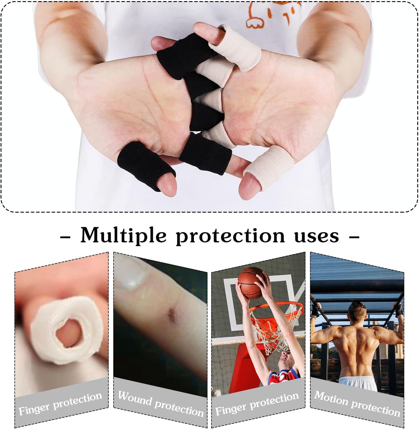 20 Pcs Finger Sleeves Protectors, Elastic Sport Finger Sleeves, Blue/Black | Breathable Nylon-Spandex Blend, Soft Stretch Fit, Helps Reduce Finger Discomfort, For Sports And Daily Wear