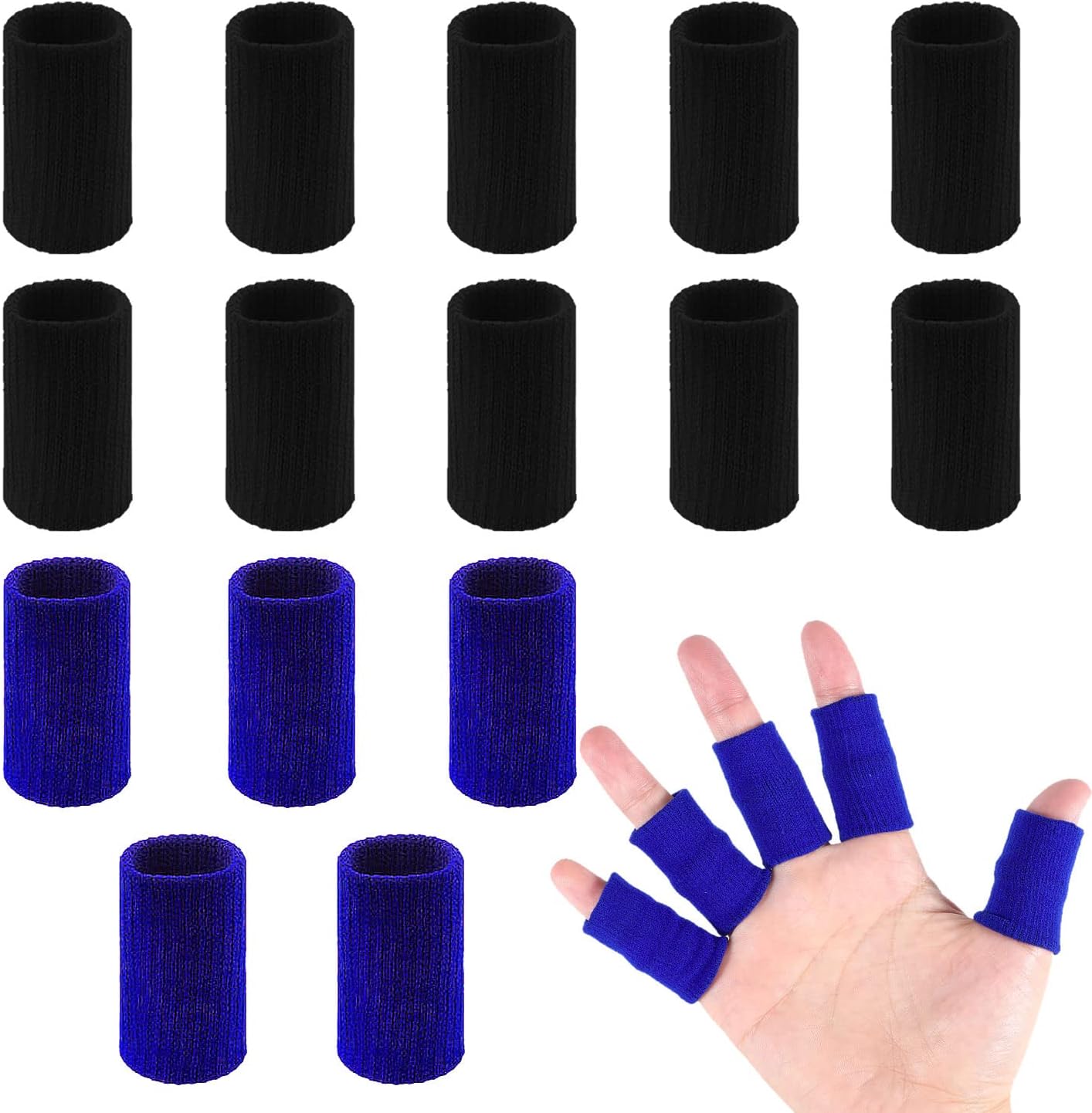 20 Pcs Finger Sleeves Protectors, Elastic Sport Finger Sleeves, Blue/Black | Breathable Nylon-Spandex Blend, Soft Stretch Fit, Helps Reduce Finger Discomfort, For Sports And Daily Wear