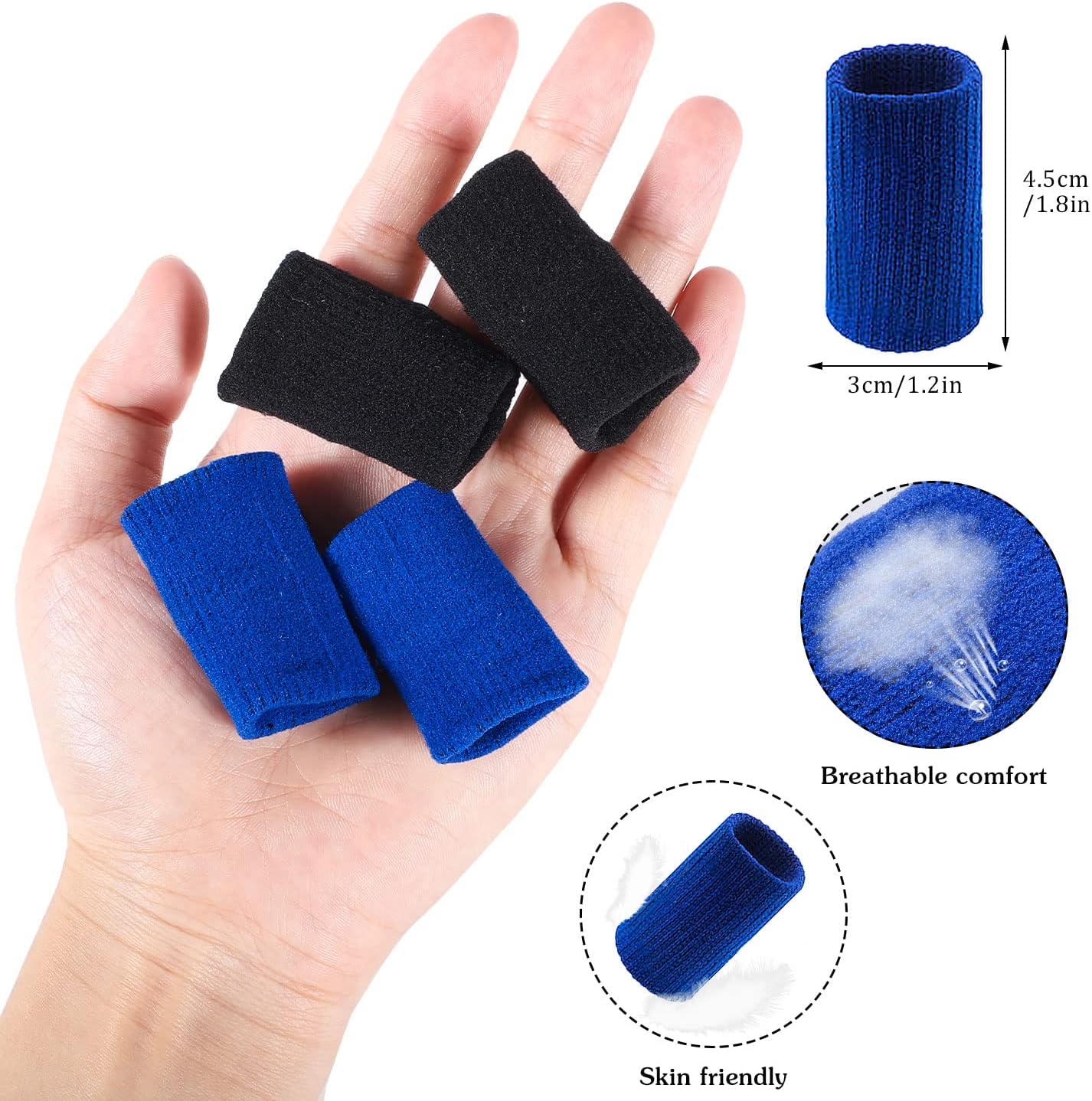 20 Pcs Finger Sleeves Protectors, Elastic Sport Finger Sleeves, Blue/Black | Breathable Nylon-Spandex Blend, Soft Stretch Fit, Helps Reduce Finger Discomfort, For Sports And Daily Wear