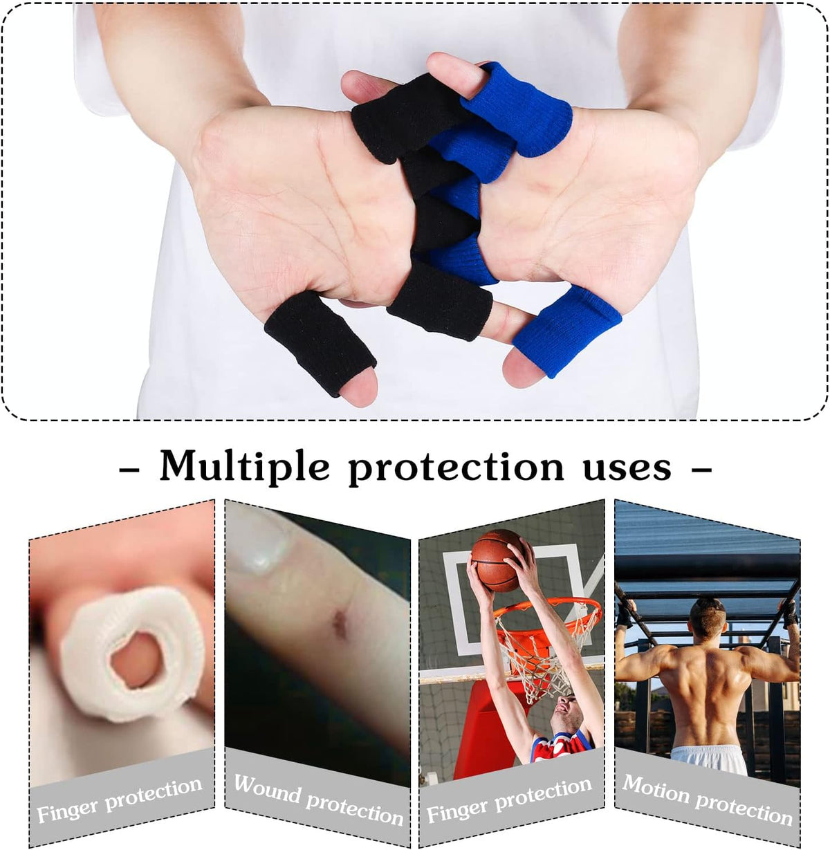 20 Pcs Finger Sleeves Protectors, Elastic Sport Finger Sleeves, Blue/Black | Breathable Nylon-Spandex Blend, Soft Stretch Fit, Helps Reduce Finger Discomfort, For Sports And Daily Wear