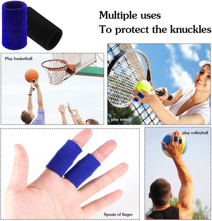 20 Pcs Finger Sleeves Protectors, Elastic Sport Finger Sleeves, Blue/Black | Breathable Nylon-Spandex Blend, Soft Stretch Fit, Helps Reduce Finger Discomfort, For Sports And Daily Wear