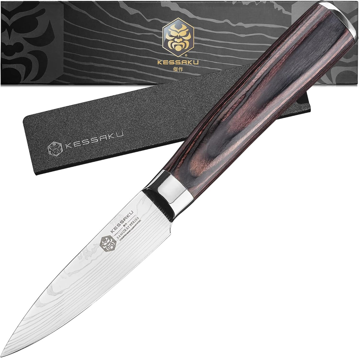 Serrated Utility Knife - 5.5 inch - Samurai Series - Razor Sharp Kitchen Knife - Forged 7Cr17MoV High Carbon Stainless Steel - Wood Handle with Blade Guard
