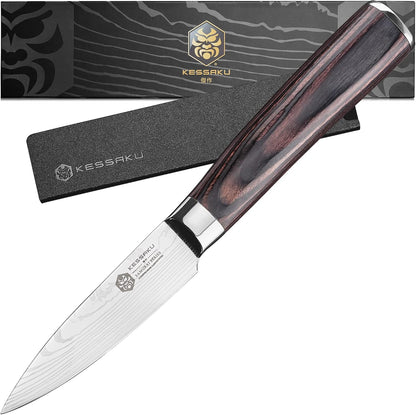 Serrated Utility Knife - 5.5 inch - Samurai Series - Razor Sharp Kitchen Knife - Forged 7Cr17MoV High Carbon Stainless Steel - Wood Handle with Blade Guard