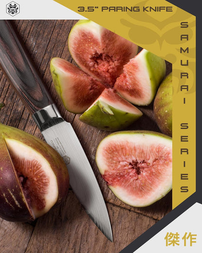 Serrated Utility Knife - 5.5 inch - Samurai Series - Razor Sharp Kitchen Knife - Forged 7Cr17MoV High Carbon Stainless Steel - Wood Handle with Blade Guard
