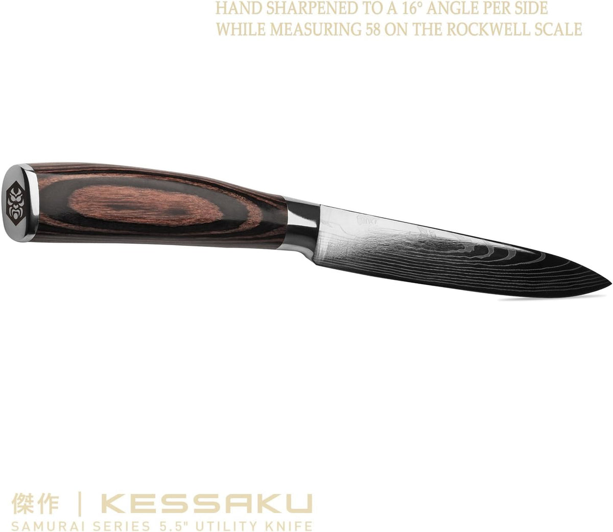 Serrated Utility Knife - 5.5 inch - Samurai Series - Razor Sharp Kitchen Knife - Forged 7Cr17MoV High Carbon Stainless Steel - Wood Handle with Blade Guard