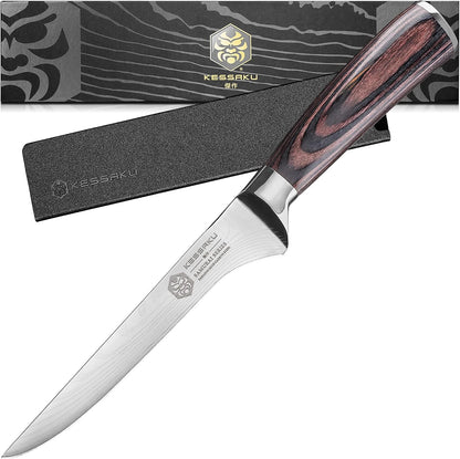 Serrated Utility Knife - 5.5 inch - Samurai Series - Razor Sharp Kitchen Knife - Forged 7Cr17MoV High Carbon Stainless Steel - Wood Handle with Blade Guard