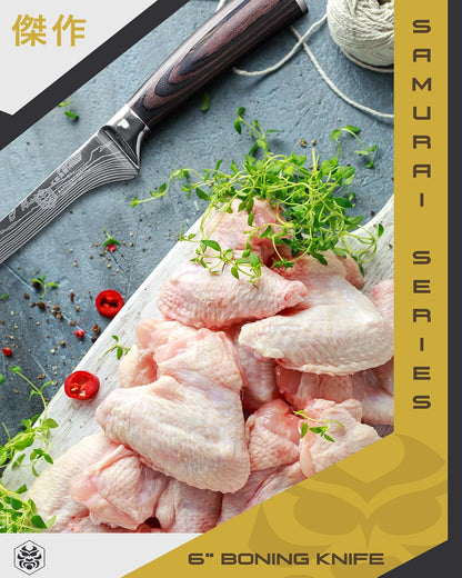 Serrated Utility Knife - 5.5 inch - Samurai Series - Razor Sharp Kitchen Knife - Forged 7Cr17MoV High Carbon Stainless Steel - Wood Handle with Blade Guard