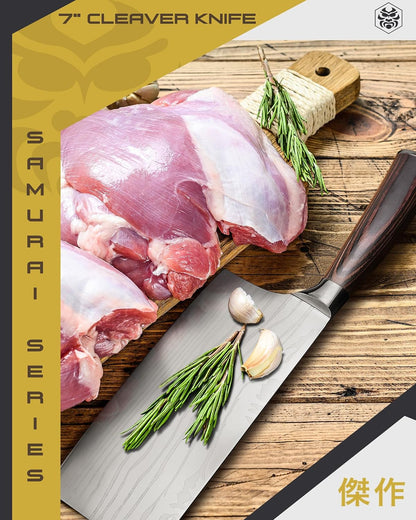 Serrated Utility Knife - 5.5 inch - Samurai Series - Razor Sharp Kitchen Knife - Forged 7Cr17MoV High Carbon Stainless Steel - Wood Handle with Blade Guard