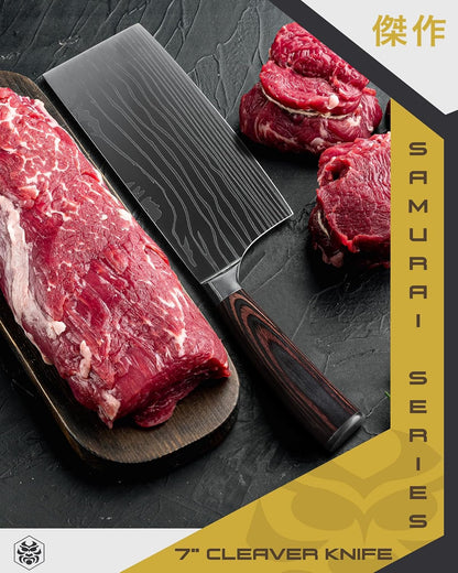 Serrated Utility Knife - 5.5 inch - Samurai Series - Razor Sharp Kitchen Knife - Forged 7Cr17MoV High Carbon Stainless Steel - Wood Handle with Blade Guard