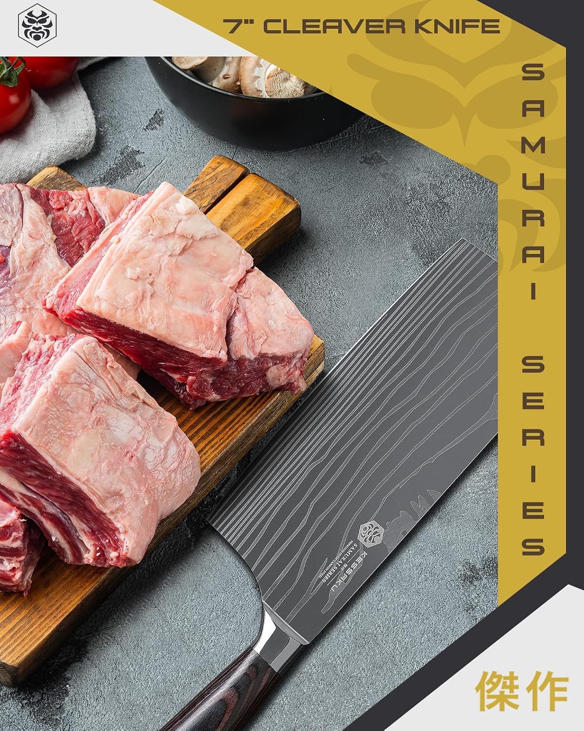 Serrated Utility Knife - 5.5 inch - Samurai Series - Razor Sharp Kitchen Knife - Forged 7Cr17MoV High Carbon Stainless Steel - Wood Handle with Blade Guard