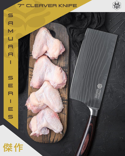 Serrated Utility Knife - 5.5 inch - Samurai Series - Razor Sharp Kitchen Knife - Forged 7Cr17MoV High Carbon Stainless Steel - Wood Handle with Blade Guard