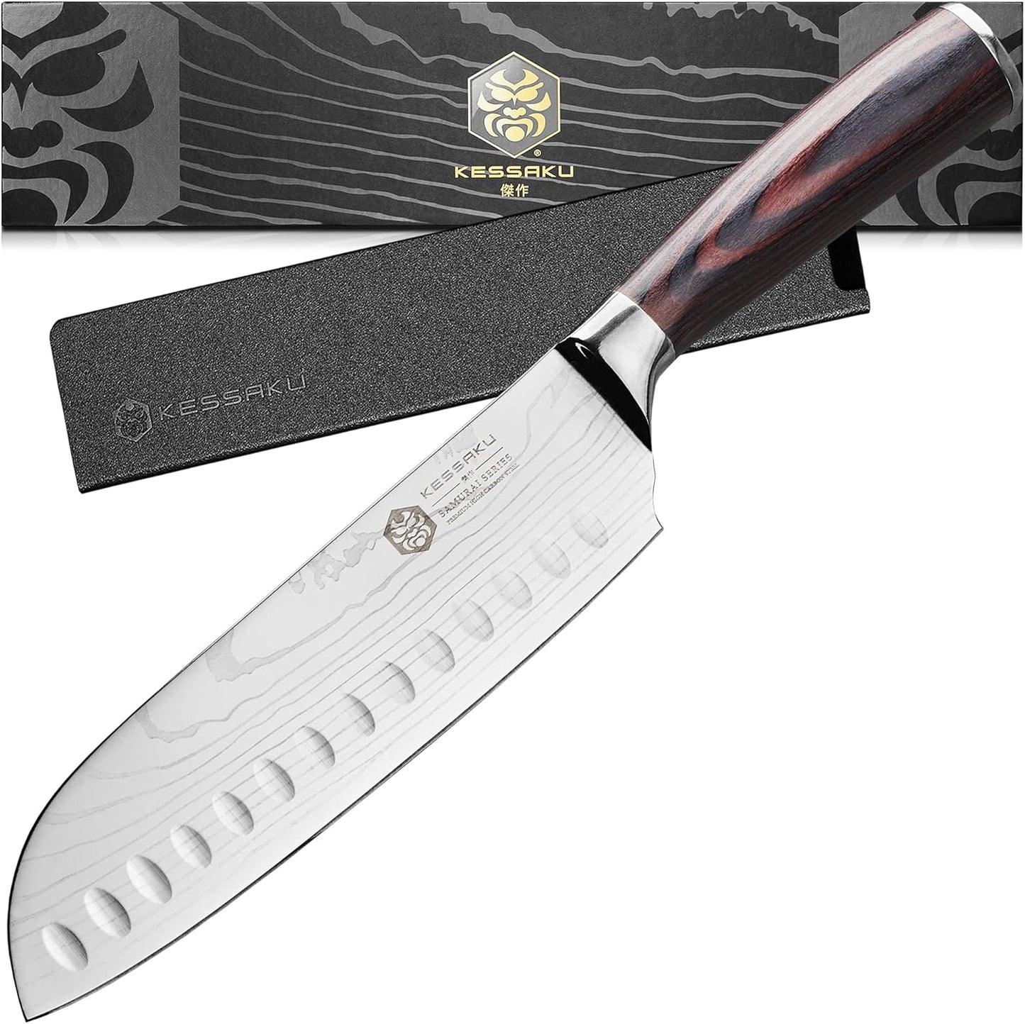 Serrated Utility Knife - 5.5 inch - Samurai Series - Razor Sharp Kitchen Knife - Forged 7Cr17MoV High Carbon Stainless Steel - Wood Handle with Blade Guard