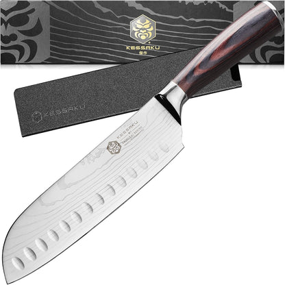 Serrated Utility Knife - 5.5 inch - Samurai Series - Razor Sharp Kitchen Knife - Forged 7Cr17MoV High Carbon Stainless Steel - Wood Handle with Blade Guard
