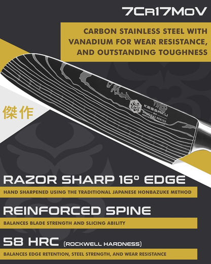 Serrated Utility Knife - 5.5 inch - Samurai Series - Razor Sharp Kitchen Knife - Forged 7Cr17MoV High Carbon Stainless Steel - Wood Handle with Blade Guard