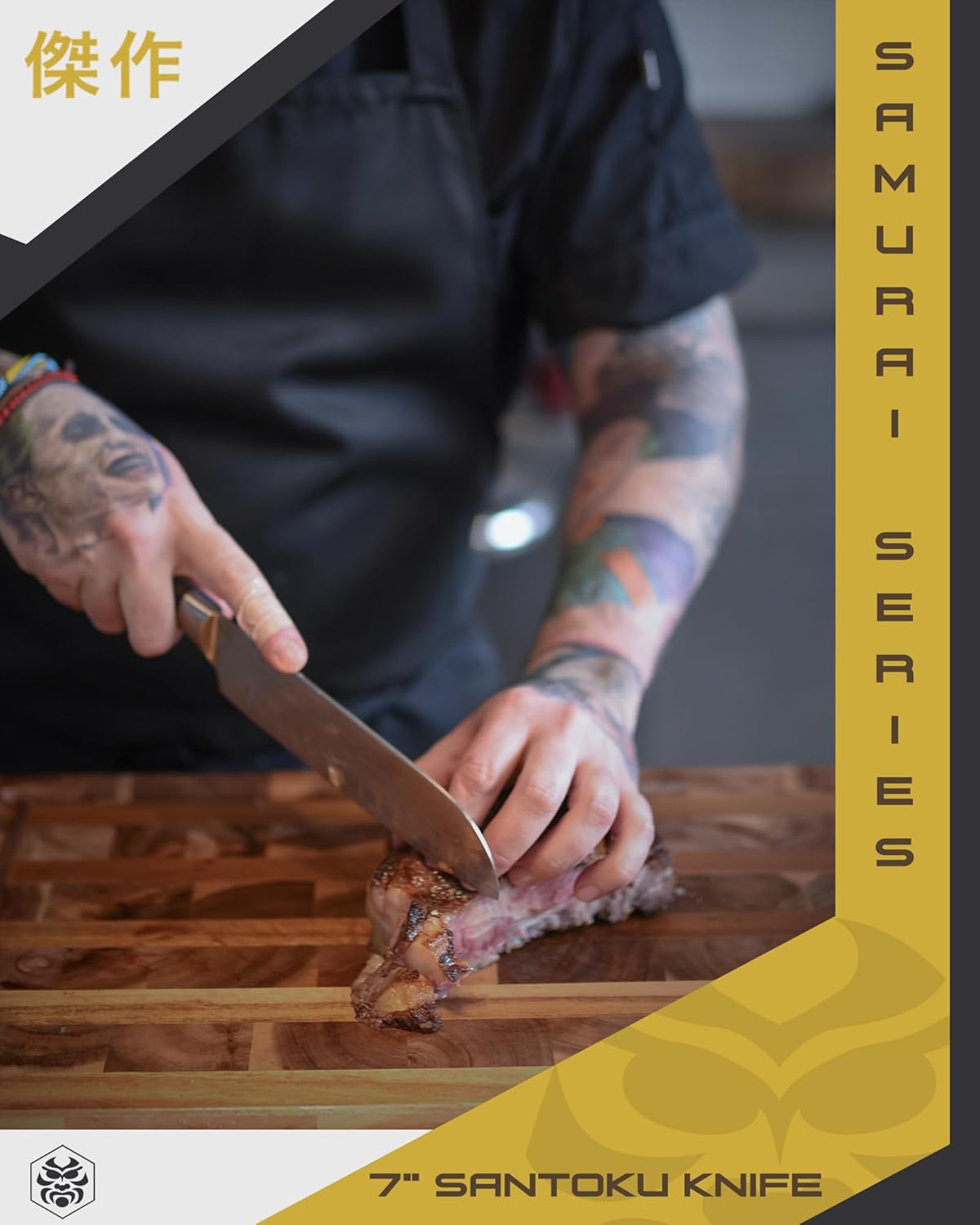 Serrated Utility Knife - 5.5 inch - Samurai Series - Razor Sharp Kitchen Knife - Forged 7Cr17MoV High Carbon Stainless Steel - Wood Handle with Blade Guard