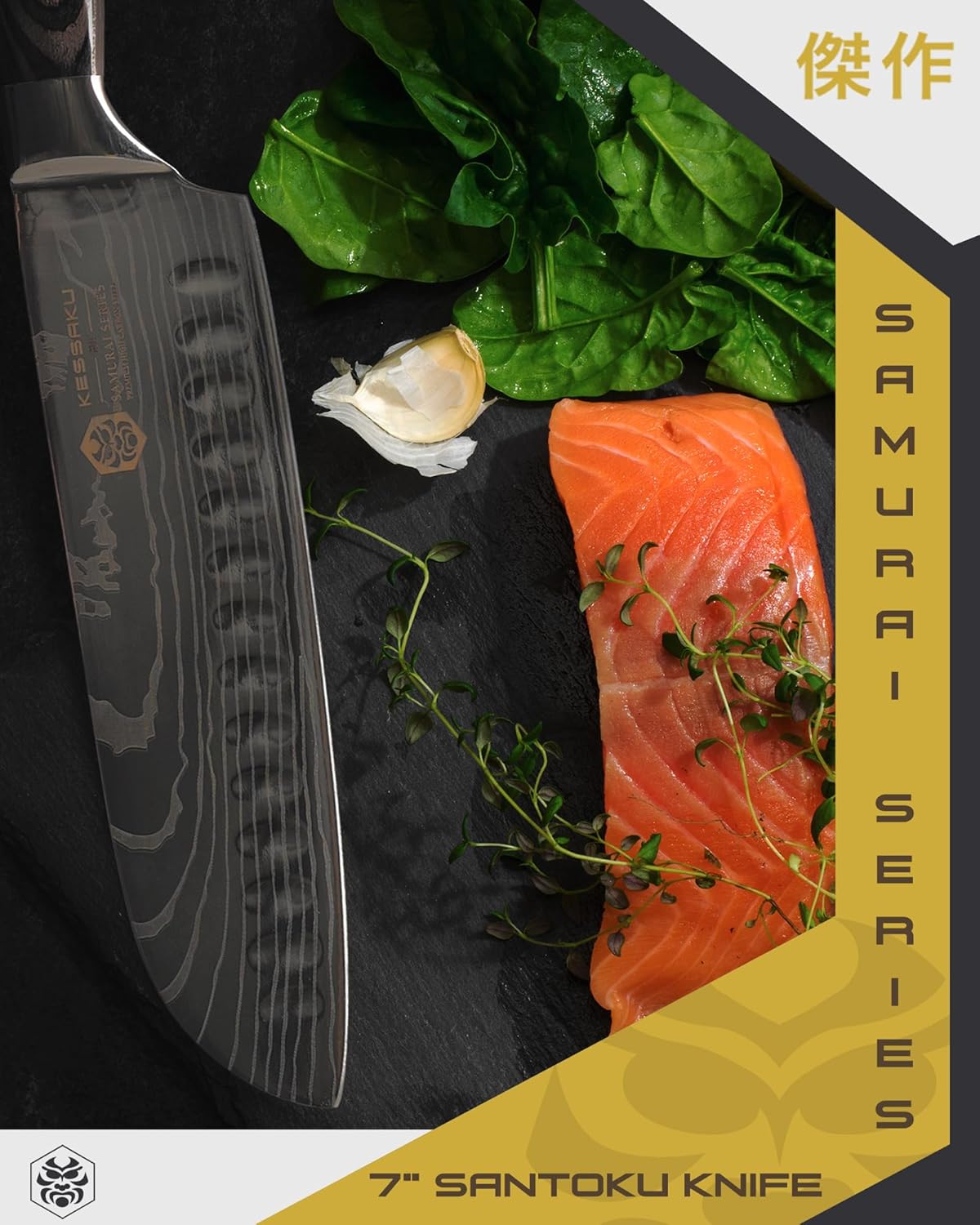 Serrated Utility Knife - 5.5 inch - Samurai Series - Razor Sharp Kitchen Knife - Forged 7Cr17MoV High Carbon Stainless Steel - Wood Handle with Blade Guard