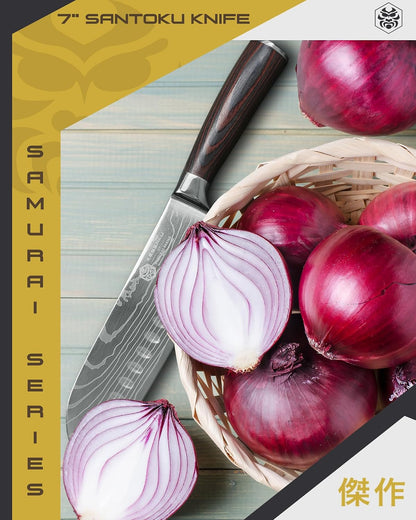 Serrated Utility Knife - 5.5 inch - Samurai Series - Razor Sharp Kitchen Knife - Forged 7Cr17MoV High Carbon Stainless Steel - Wood Handle with Blade Guard
