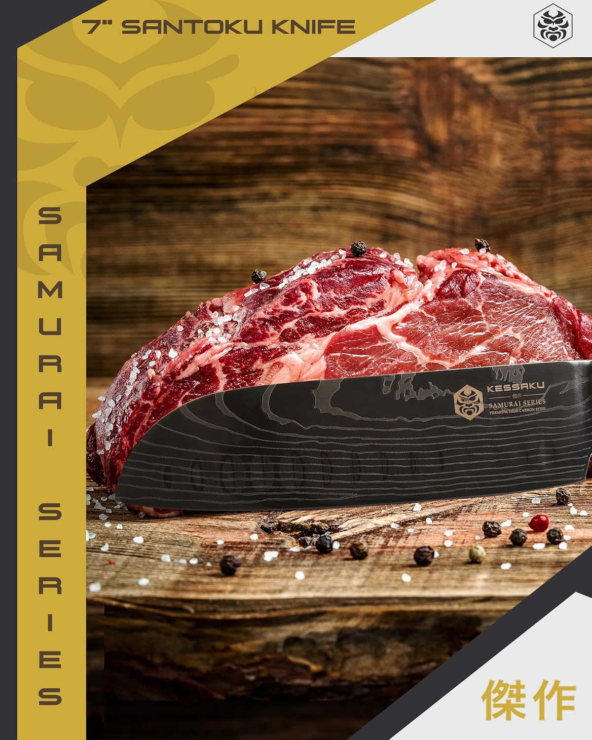 Serrated Utility Knife - 5.5 inch - Samurai Series - Razor Sharp Kitchen Knife - Forged 7Cr17MoV High Carbon Stainless Steel - Wood Handle with Blade Guard