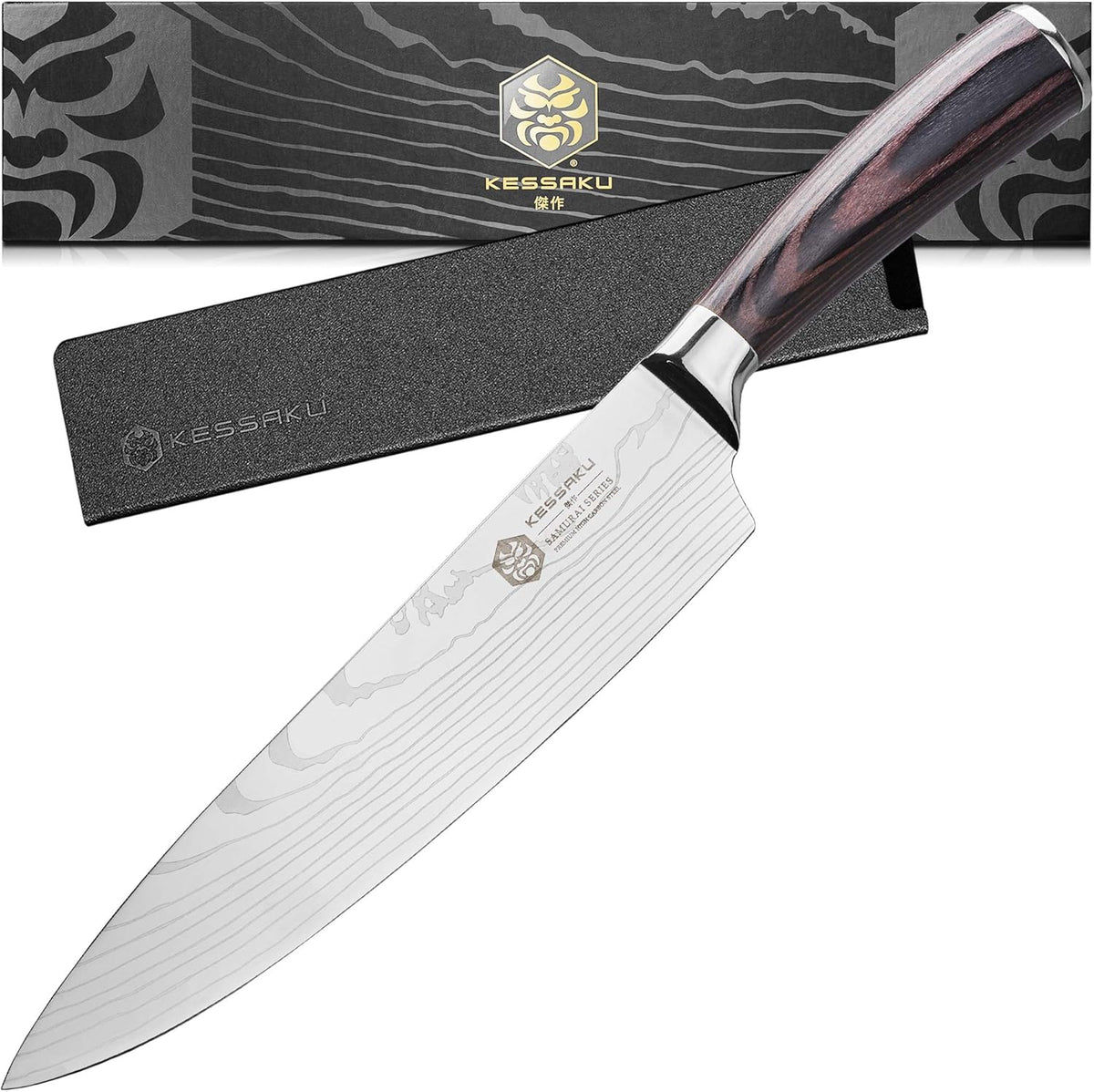 Serrated Utility Knife - 5.5 inch - Samurai Series - Razor Sharp Kitchen Knife - Forged 7Cr17MoV High Carbon Stainless Steel - Wood Handle with Blade Guard