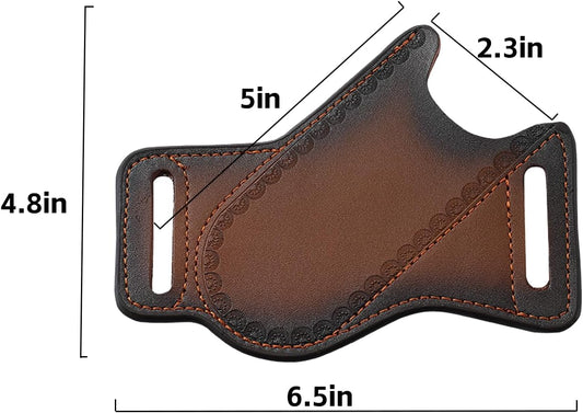 5" Leather Knife Sheath for Belt - Folding Knife Belt Holster Brown Genuine Leather Pocket Knife Holder for 3-5" Knives