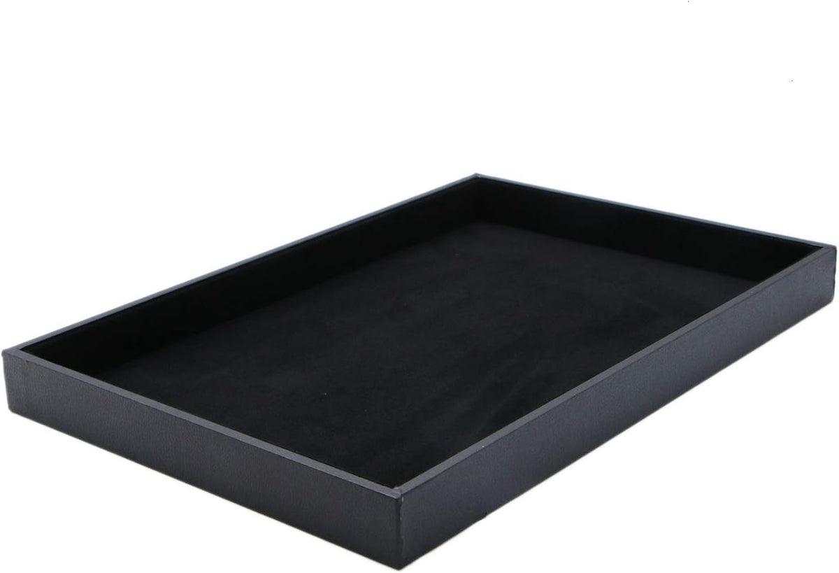 Velvet Jewelry Tray for Drawers Black Jewelrys Display Tray Stackable Jewelry Organizer Trays for Necklace Bracelet Ring Watch (1, Black)